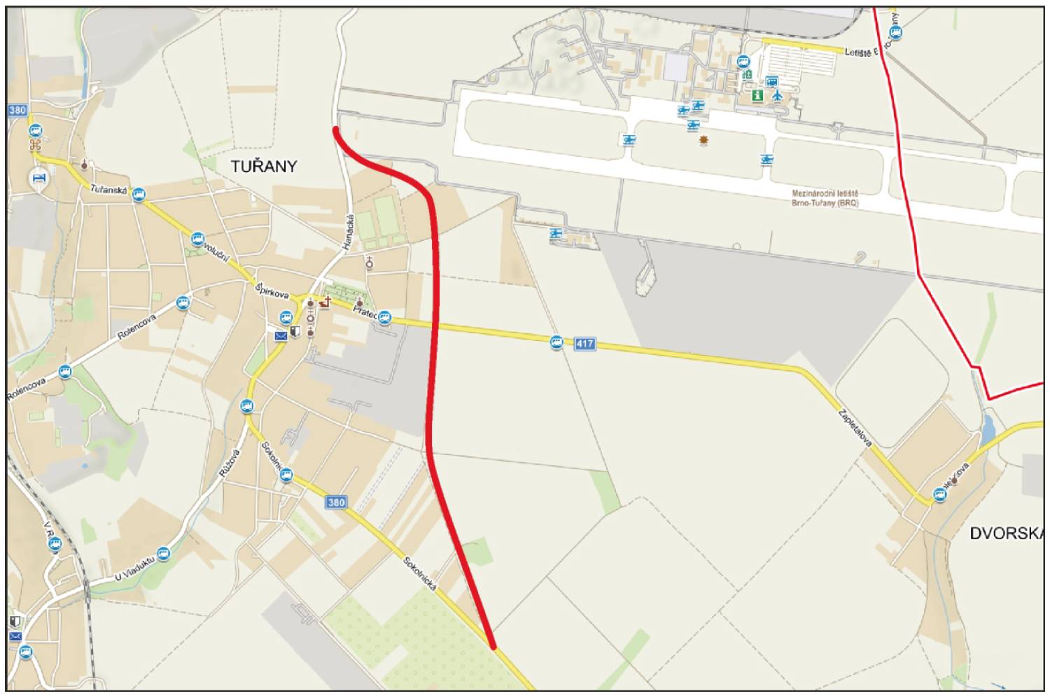 Mapa obchvatu Tuřan